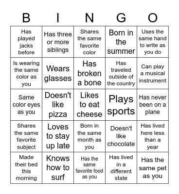 FIND SOMEONE WHO Bingo Card