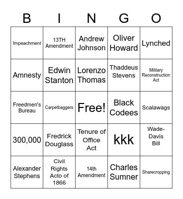 OVCA Bingo - US History Bingo Card