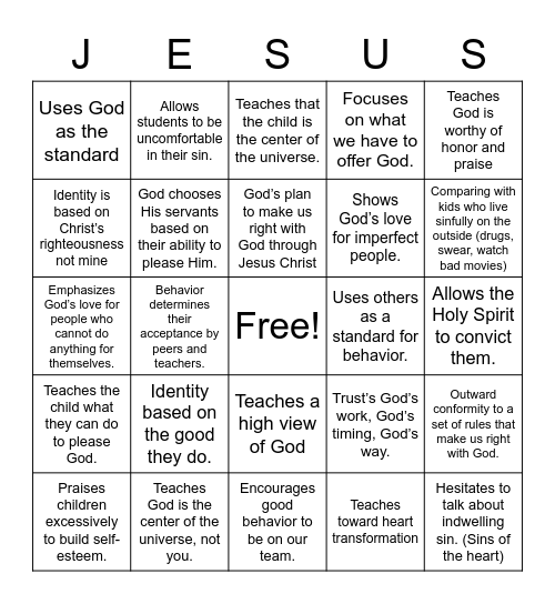Gospel vs. Moralistic Teaching Bingo Card