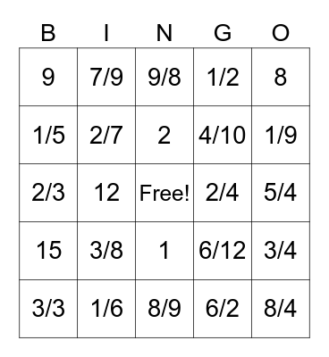 Fraction Bingo Card