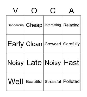 Adverbs and Adjectives Bingo Card