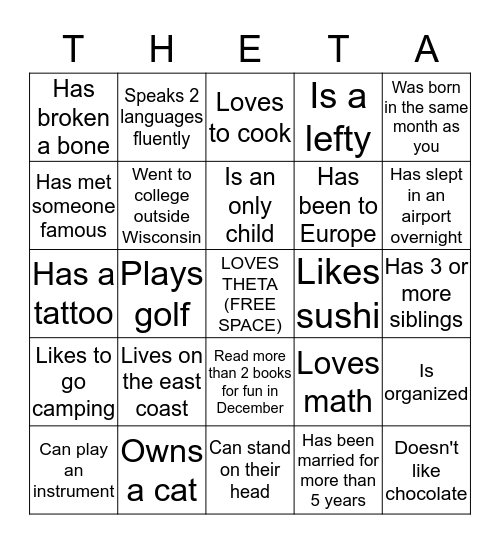 FIND SOMEONE WHO: Bingo Card