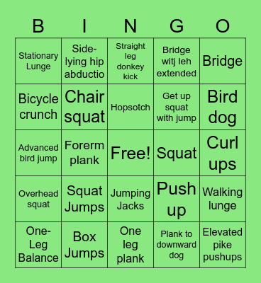 HOME EXERCISE Bingo Card