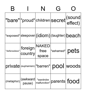 "naked" story slam hosted by massmouth,inc Bingo Card