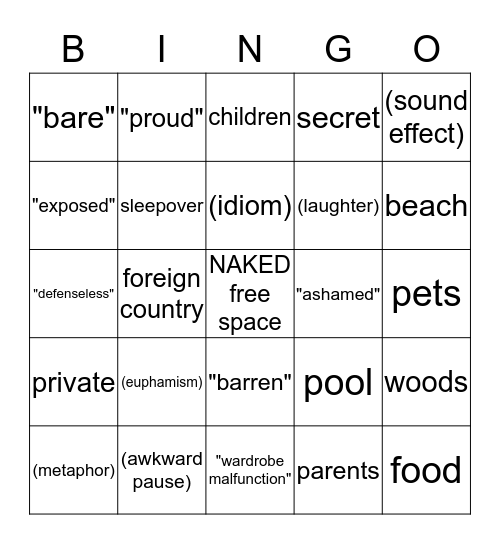 "naked" story slam hosted by massmouth,inc Bingo Card