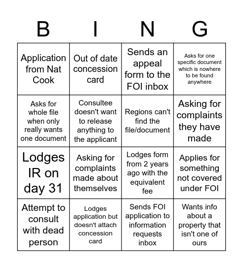 Untitled Bingo Card