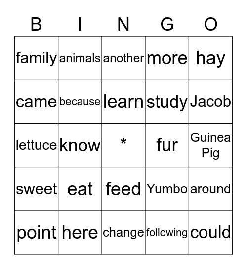 Guinea Pigs Bingo Card