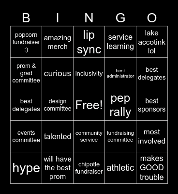 Class of 2022 Bingo Card