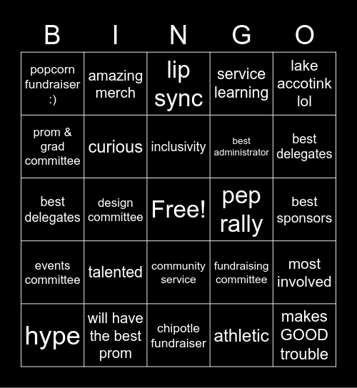 Class of 2022 Bingo Card