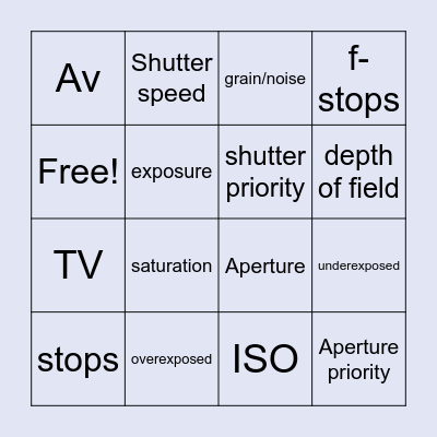 Photography Bingo: Exposure Bingo Card