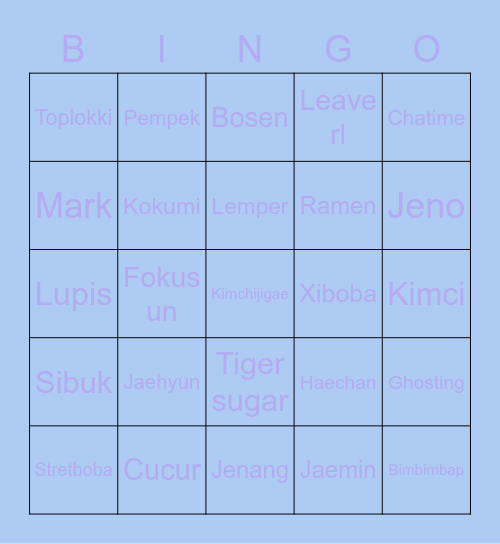 KINOOtup cute 🌈💖 Bingo Card