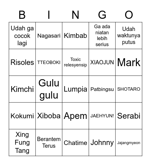 WINTER's Bingo Card