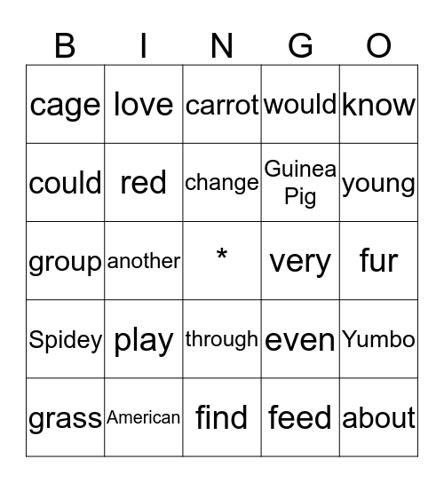 Guinea Pigs Bingo Card