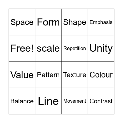 Art Bingo : Element and Principles Bingo Card