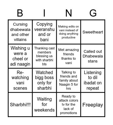Naagin 5 Bingo Card