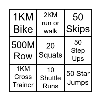Fitness Bingo Card