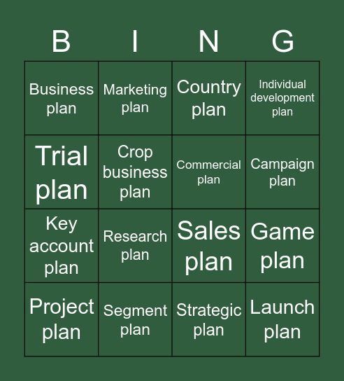Bingo PV Plan Bingo Card