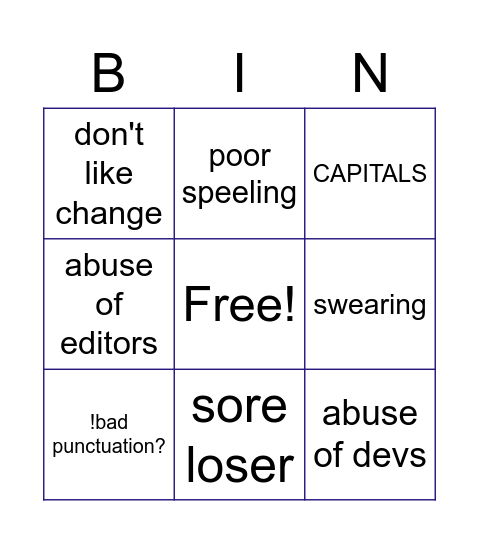 Feedback Bingo Card