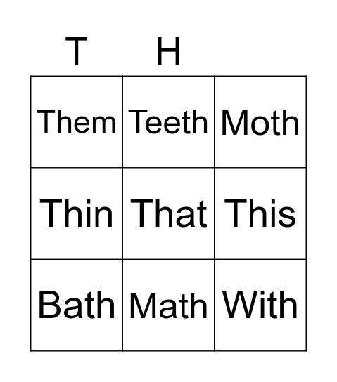 'TH' Bingo Card