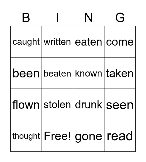 irregular verbs - past participles Bingo Card