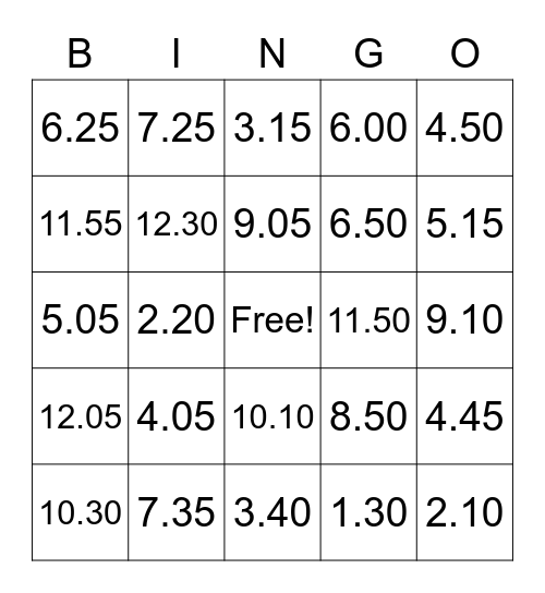 What's the time bingo Card