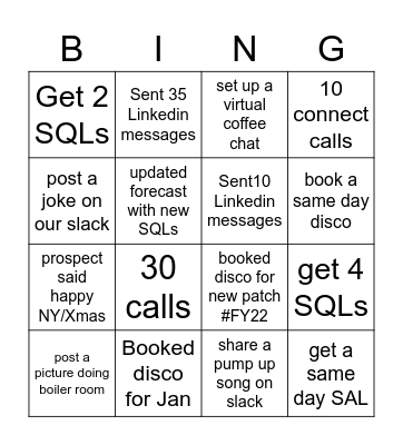 Post Holiday Bingo Card
