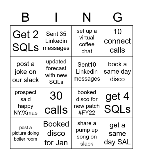 Post Holiday Bingo Card