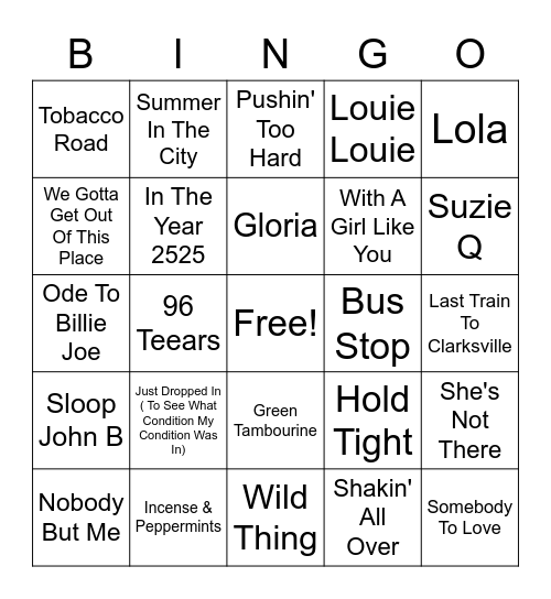 Whistle Misc. Hits #1 Bingo Card