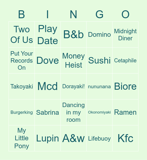 Kia’s Bingo Card