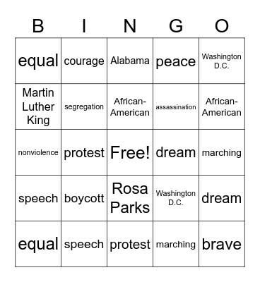 Martin Luther King Jr. Bingo Card