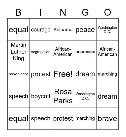 Martin Luther King Jr. Bingo Card