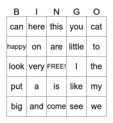 English HFW Bingo Card