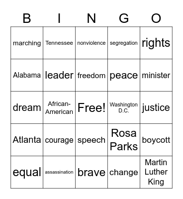 Martin Luther King, Jr. Bingo Card