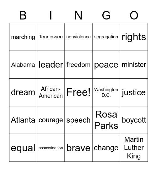 Martin Luther King, Jr. Bingo Card