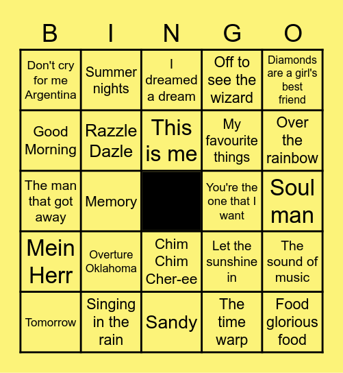 Musicals Bingo Card