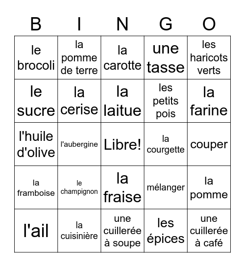 French 2 Bien Dit Chapter 3 Food Vocab. 1 -J. Bowers Bingo Card