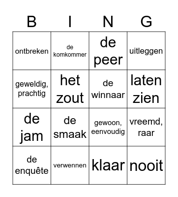 H2 K3 woordjes Du-Ne Bingo Card