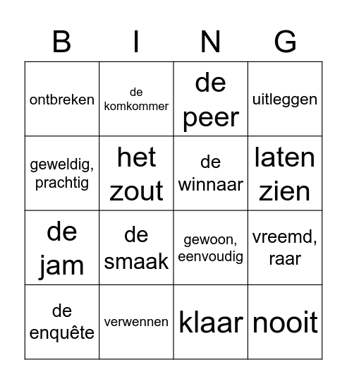 H2 K3 woordjes Du-Ne Bingo Card