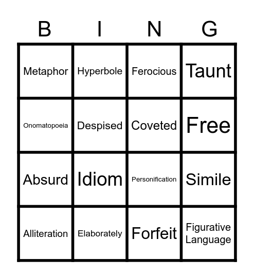 Vocabulary Bingo Card