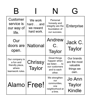 Enterprise Bingo Card