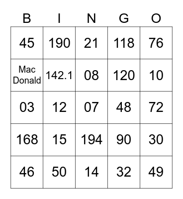 Health Services Bingo Card