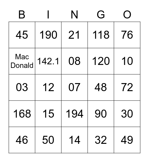 Health Services Bingo Card