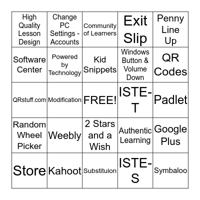 Technology Integration Bingo Card