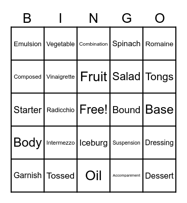 SALADS Bingo Card