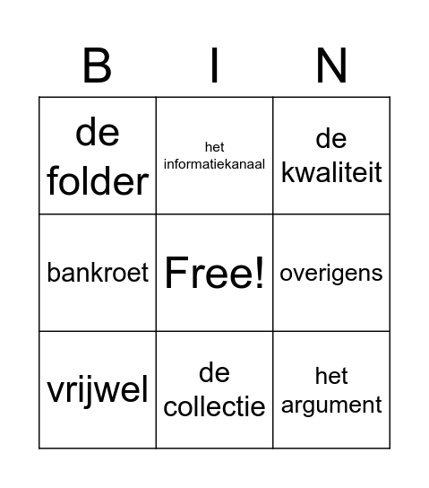 Bingo thema 7 Bingo Card