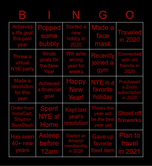 Happy New Year!! Bingo Card