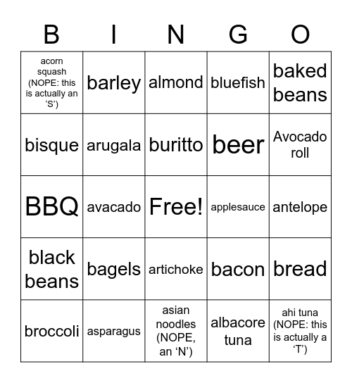 Bagels & Bingo Card