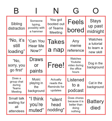 Back to Virtual Learning Bingo Card
