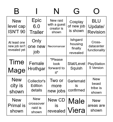 FFXIV February 2021 Announcement Event Bingo Card