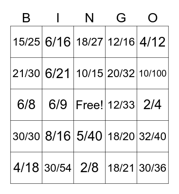 Equivalent Fraction BINGO Challenge Bingo Card